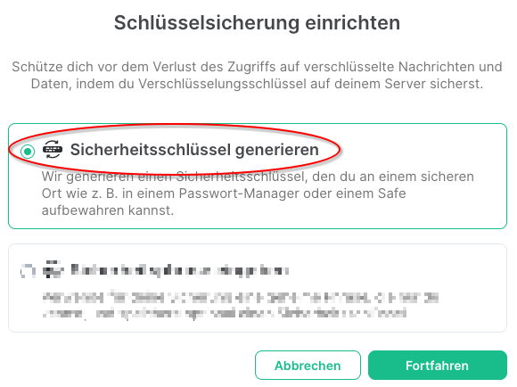 Generierung des Sicherheitsschlüssels